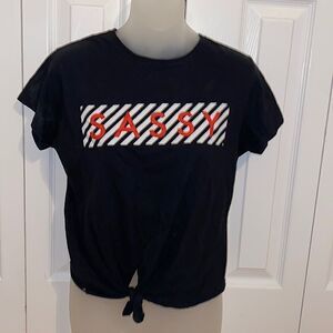 Sassy Cut Off Tie Crop Top Shirt Tee 90’s Millennium Juniors Large L